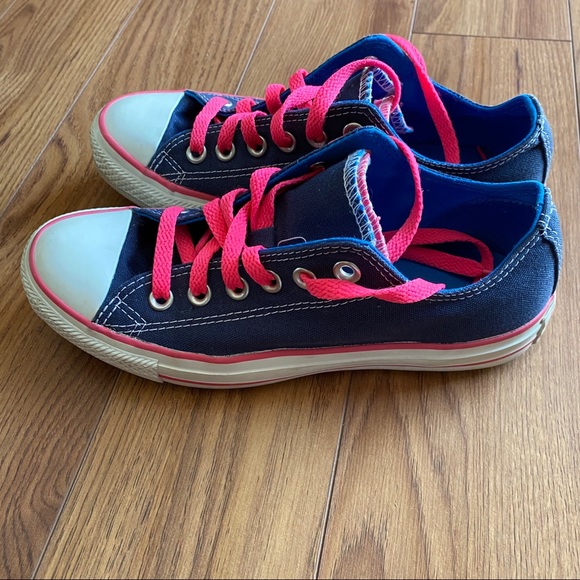 Navy Blue and Pink Low Top Converse - Picture 2 of 8